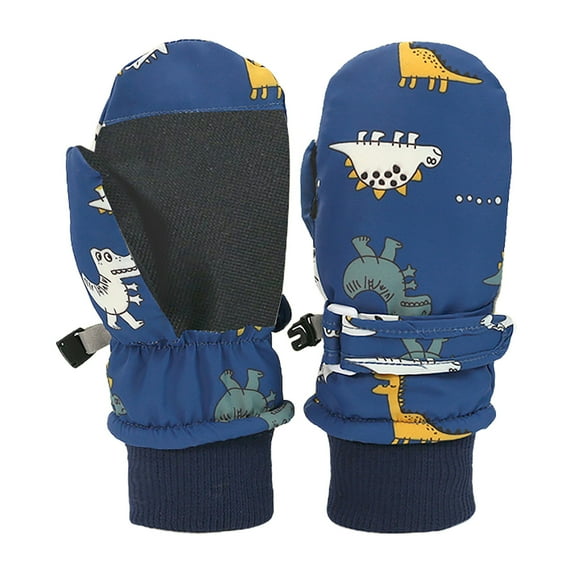 Likimi Toddler Kids Boys Girls Mittens Print Cute Thermal Waterproof Gloves Fall Winter Ski Gloves Size 4-8 Years Blue