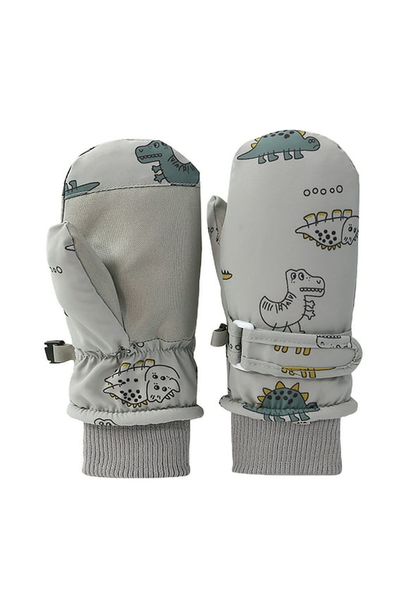 Toddler Kids Boys Girls Mittens Print Cute Thermal Waterproof Gloves Fall Winter Ski Gloves Size 4-8 Years Grey