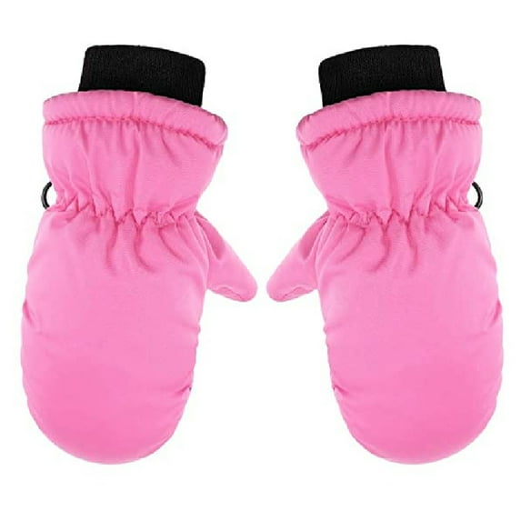 Likimi Toddler Kids Boys Girls Mittens Solid Color Thick Thermal Relaxed Gloves Fall Winter Ski Gloves Size 4-10 Years Pink