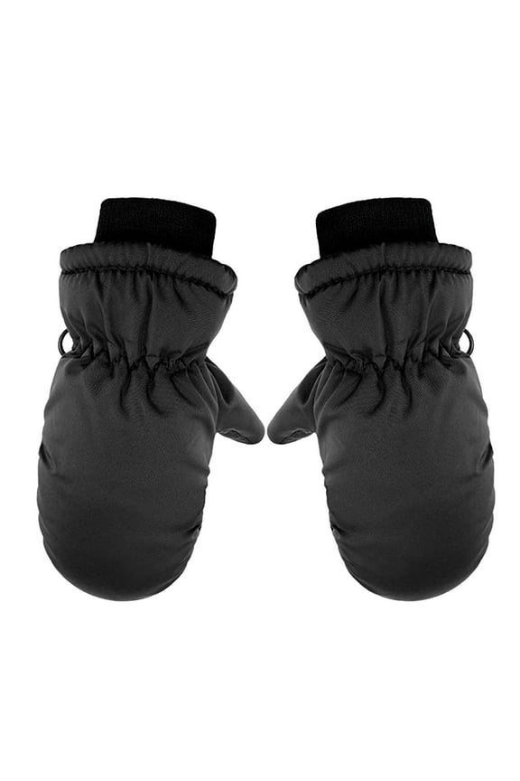 Toddler Kids Boys Girls Mittens Solid Color Thick Thermal Waterproof Gloves Fall Winter Ski Gloves Size 2-6 Years Black
