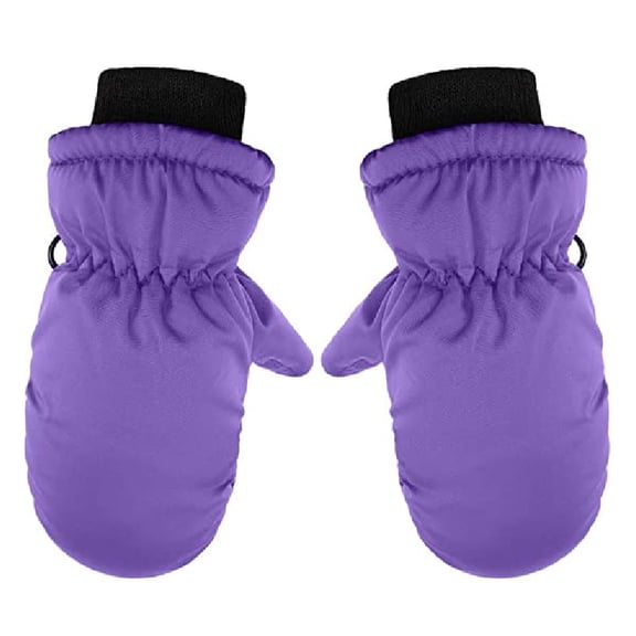 Likimi Toddler Kids Boys Girls Mittens Solid Color Thick Thermal Waterproof Gloves Fall Winter Ski Gloves Size 3-5 Years Purple