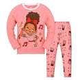 thumbnail image 1 of Likimi Toddler Kids Boys Girls Outfit Set Fashion Cartoon Print Long Sleeve Crew Neck Shirt Long Pant Comfortable Spring Autumn Two Piece Set Pink Size 5-6 Years, 1 of 2