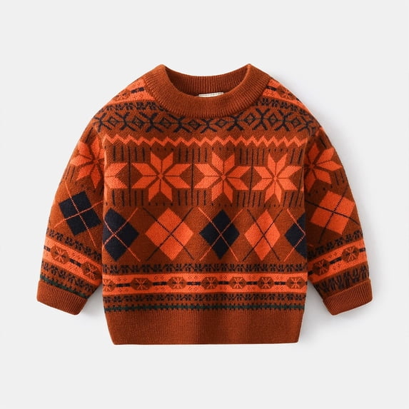 Likimi Toddler Kids Boys Knit Sweater Long Sleeve Print Crewneck Pullover Tops Comfortable Loose Thermal Fall Winter Clothes Size 9-10 Years Orange