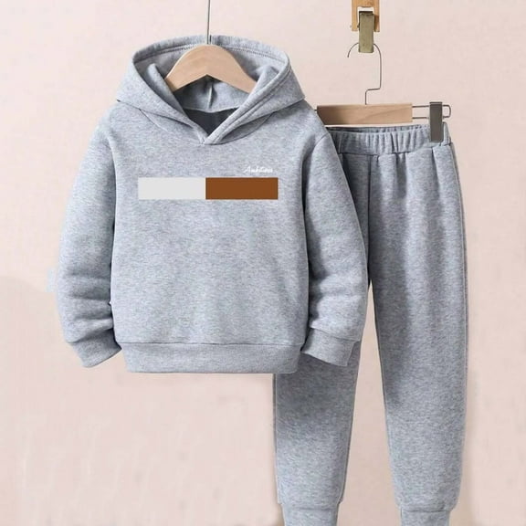 Likimi Toddler Kids Boys Outfit Set Cartoon Print Long Sleeve Hoodie With Jogger Pants 2Pcs Casual Loose Soft Fall Winter Clothing Set Size 5-6 Years Light Gray