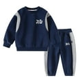 thumbnail image 1 of Likimi Toddler Kids Boys Outfit Sets Long Sleeve Solid Color Crewneck Tops Joggers Pants 2 Piece Sets Casual Relaxed Soft Spring Fall Clothing Set Size 3-4 Years Blue, 1 of 5