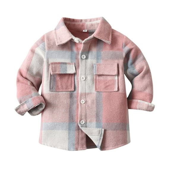 Likimi Toddler Kids Boys Shirt Long Sleeve Plaid Print Lapel Tees Casual Loose Soft Spring Fall Tops Size 18-24 Months Pink