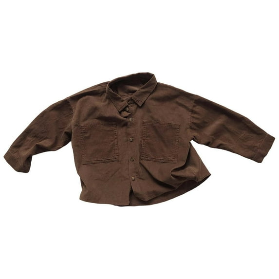 Likimi Toddler Kids Boys Shirts Lapel Solid Color Long Sleeve Pullover Tees Comfortable Loose Relaxed Spring Fall Shirt Size 4-5 Years Coffee