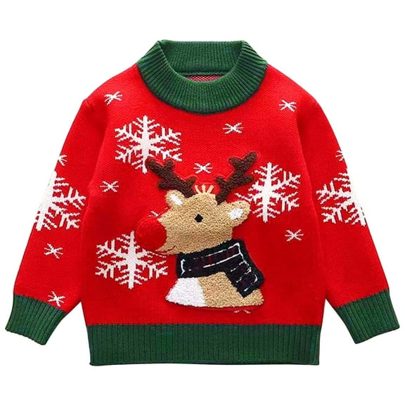Likimi Toddler Kids Boys Sweater Long Sleeve Christmas Print Crewneck Pullover Tops Comfortable Loose Soft Fall Winter Clothes Size 5-6 Years Red