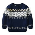 thumbnail image 1 of Likimi Toddler Kids Boys Sweater Long Sleeve Print Crewneck Pullover Tops Fashion Loose Thermal Fall Winter Base Layer Size 3-4 Years Dark Blue, 1 of 1