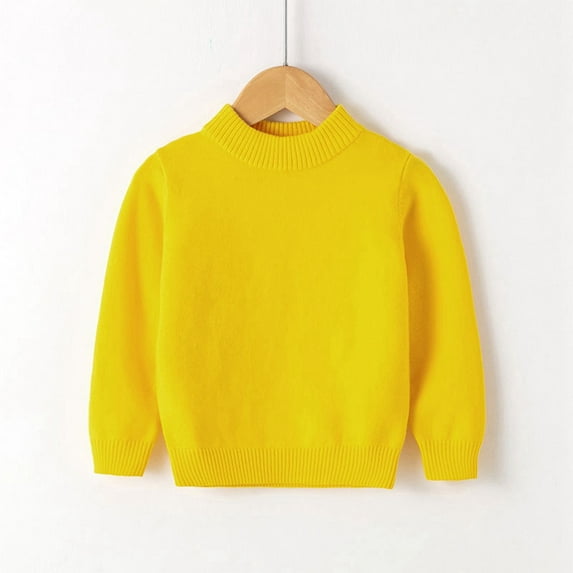 Likimi Toddler Kids Boys Sweater Long Sleeve Solid Color Crewneck Pullover Tops Thermal Comfortable Soft Fall Winter Clothes Size 6-7 Years Yellow