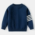 thumbnail image 1 of Likimi Toddler Kids Boys Sweater Long Sleeve Solid Color With Striped Crewneck Pullover Tops Comfortable Loose Soft Fall Winter Clothes Size 5-6 Years Navy, 1 of 7