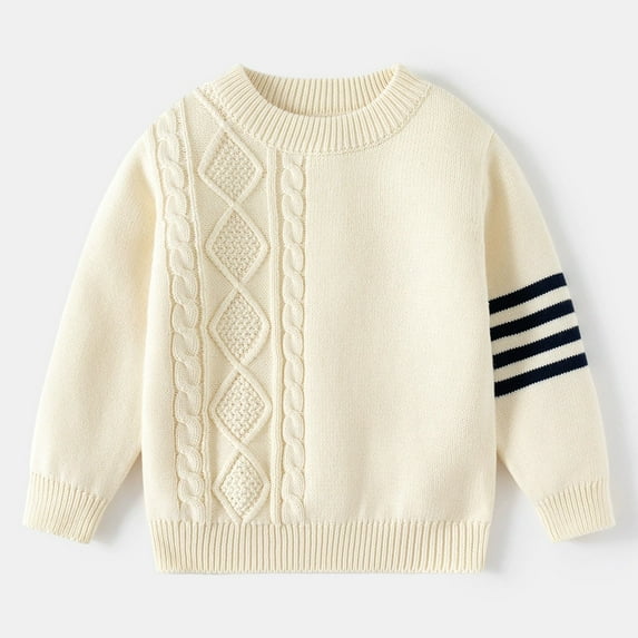 Likimi Toddler Kids Boys Sweater Long Sleeve Solid Color With Striped Crewneck Pullover Tops Comfortable Loose Soft Fall Winter Clothes Size 9-10 Years Beige