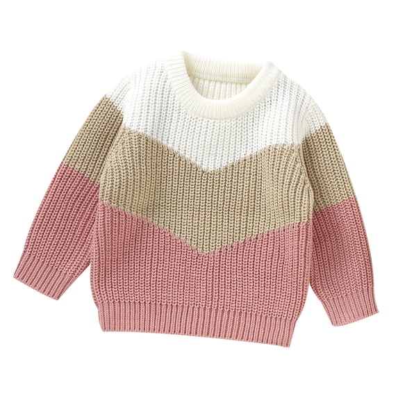 Likimi Toddler Kids Boys Sweater Long Sleeve Striped Crewneck Pullover Tops Comfortable Loose Soft Fall Winter Clothes Size 2-3 Years Pink