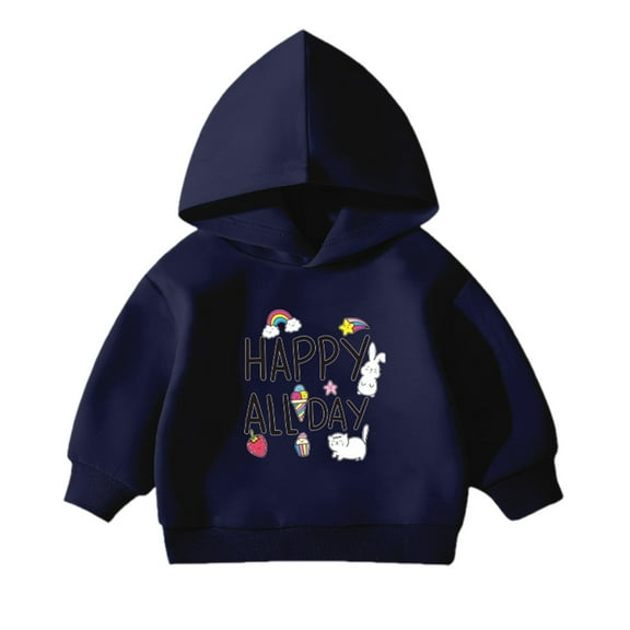 Likimi Toddler Kids Boys Sweatshirt Long Sleeve Letter Print Hooded Breathable Casual Loose Spring Fall Tops Size 12-18 Months Navy
