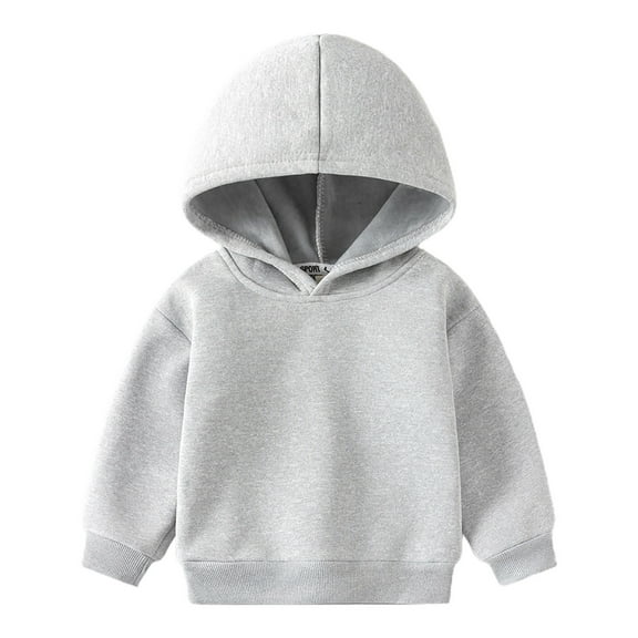Likimi Toddler Kids Boys Sweatshirt Long Sleeve Solid Color Hooded Hoodie Breathable Casual Loose Spring Fall Tops Size 18-24 Months Grey