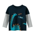 thumbnail image 1 of Likimi Toddler Kids Boys T-Shirt Long Sleeve Print Crewneck Tees Breathable Casual Relaxed Spring Fall Tops Size 18-24 Months Dark Blue, 1 of 7