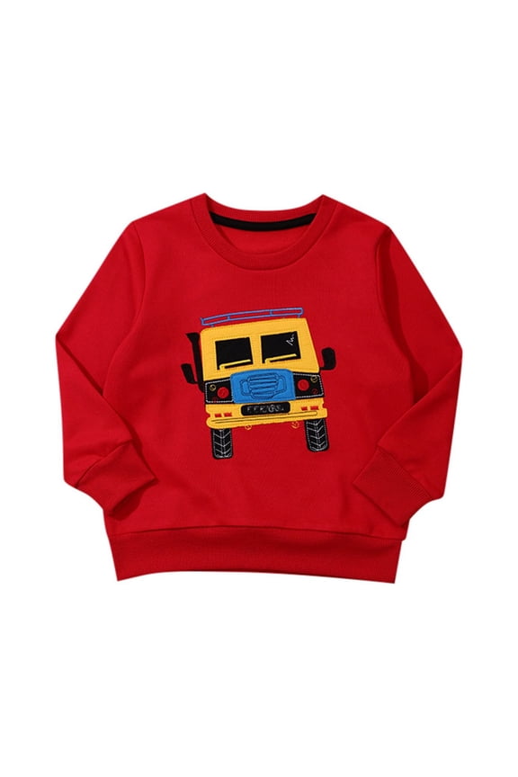 Toddler Kids Boys T-Shirt Long Sleeve Print Crewneck Tees Comfortable Loose Soft Spring Fall Tops Size 4-5 Years Red