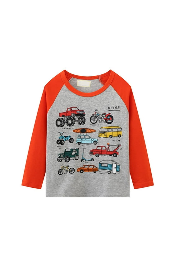 Toddler Kids Boys T-Shirt Long Sleeve Print Crewneck Tees Comfortable Relaxed Soft Spring Fall Tops Size 4-5 Years Grey