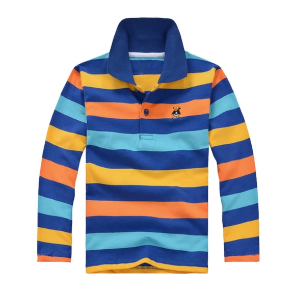 Likimi Toddler Kids Boys T-Shirt Long Sleeve Striped Lapel Tees Breathable Casual Relaxed Spring Fall Tops Size 10-11 Years Blue