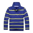 thumbnail image 1 of Likimi Toddler Kids Boys T-Shirt Long Sleeve Striped Lapel Tees Breathable Casual Relaxed Spring Fall Tops Size 10-11 Years Dark Blue, 1 of 2