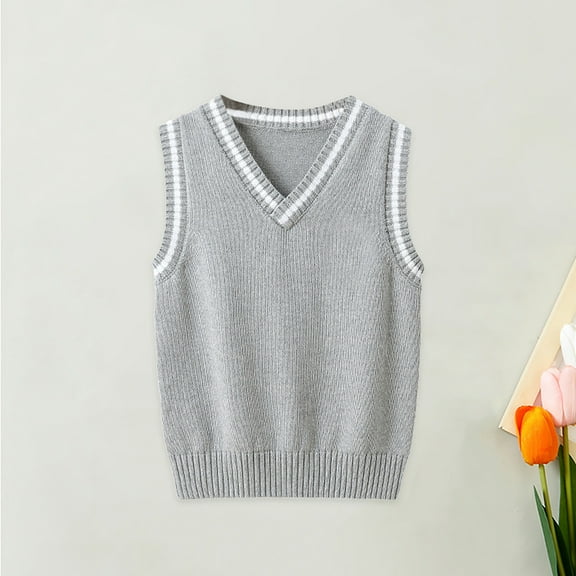 Likimi Toddler Kids Boys Vest Sleeveless Solid Color V Neck Knit Cardigan Tops Comfortable Thermal Soft Fall Winter Jacket Size 3-4 Years Grey