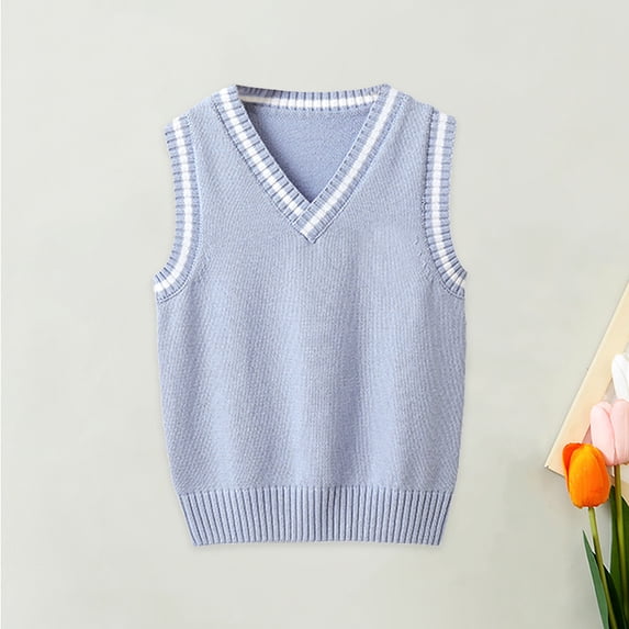 Likimi Toddler Kids Boys Vest Sleeveless Solid Color V Neck Knit Cardigan Tops Comfortable Thermal Soft Fall Winter Jacket Size 3-4 Years Light Blue