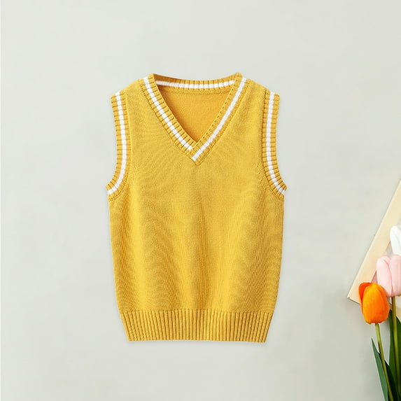 Likimi Toddler Kids Boys Vest Sleeveless Solid Color V Neck Knit Cardigan Tops Comfortable Thermal Soft Fall Winter Jacket Size 4-5 Years Yellow