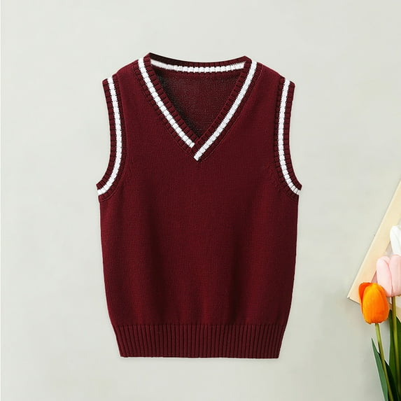 Likimi Toddler Kids Boys Vest Sleeveless Solid Color V Neck Knit Cardigan Tops Comfortable Thermal Soft Fall Winter Jacket Size 5-6 Years