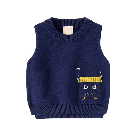 Likimi Toddler Kids Boys Vest Tops Solid Color Sleeveless Pullover Jacket Casual Comfortable Soft Spring Fall Vest Tops Size 1-2 Years Navy