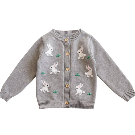 Likimi Toddler Kids Girls Cardigan Long Sleeve Crewneck Print Sweater Fashion Comfortable Soft Fall Winter Clothes Size 2-3 Years Grey