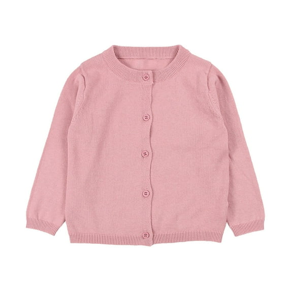 Likimi Toddler Kids Girls Cardigan Long Sleeve Solid Color Crewneck Sweater Casual Loose Relaxed Fall Winter Coat Size 5-6 Years Pink