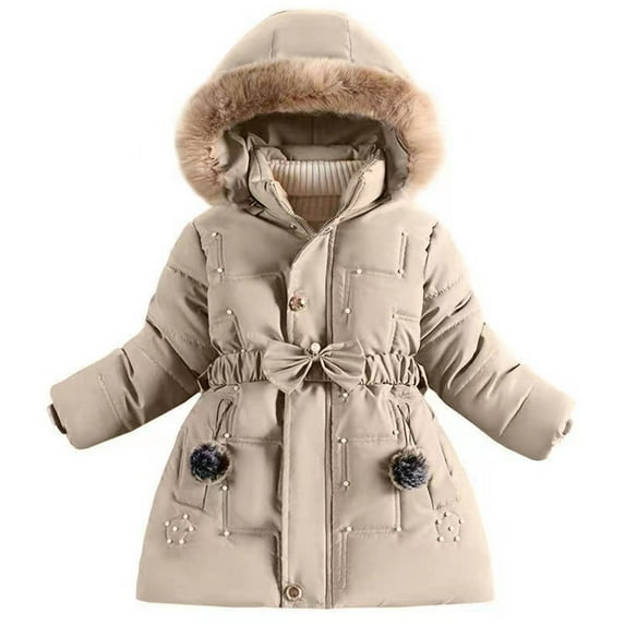 Likimi Toddler Kids Girls Coat Long Sleeve Solid Color Hooded Tops Casual Loose Soft Fall Winter Outerwear Size 4-5 Years Khaki