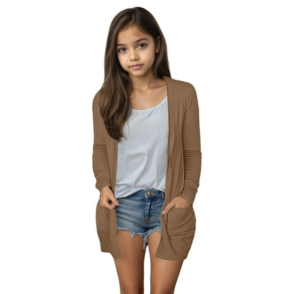 Likimi Toddler Kids Girls Coat Long Sleeve Solid Color Tops Casual Comfortable Soft Fall Winter Outerwear Size 7-8 Years Coffee