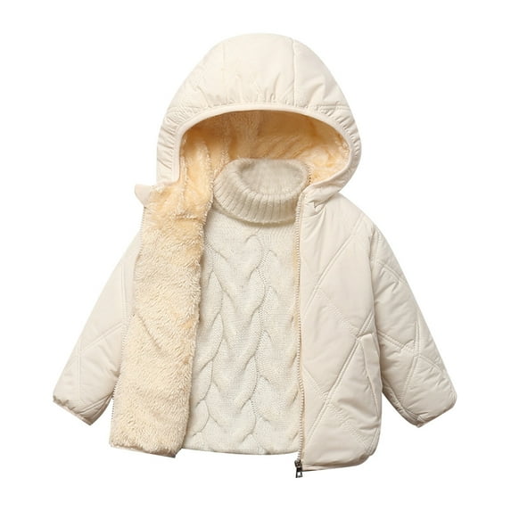 Likimi Toddler Kids Girls Down Coat Long Sleeve Solid Color Hooded Tops Casual Comfortable Relaxed Fall Winter Outerwear Size 12-18 Months Beige