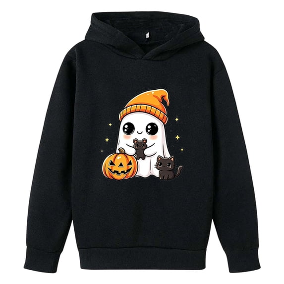 Likimi Toddler Kids Girls Halloween Hoodies Hallowmas Ghost Print Hooded Sweatshirt For Girls Long Sleeve Loose Fit Casual Pullover Size 3-4 Years