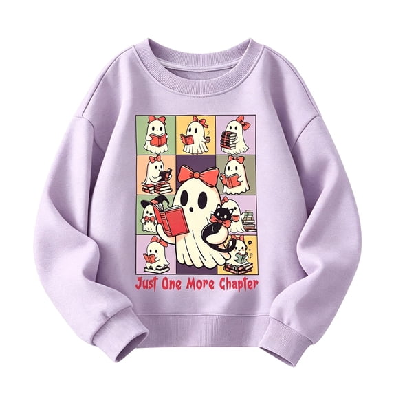 Likimi Toddler Kids Girls Halloween Sweatshirts Hallowmas Ghost Print Crew Neck Sweatshirt For Girls Long Sleeve Loose Fit Comfortable Pullover Size 5-6 Years