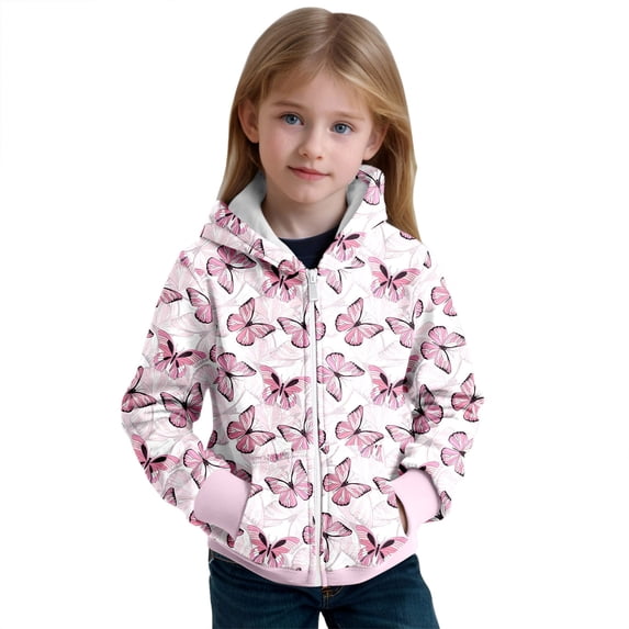 Likimi Toddler Kids Girls Jacket Long Sleeve Print Hooded Tops With Zippers Casual Comfortable Loose Fall Winter Outerwear Size 13-14 Years Pink