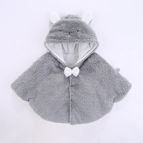 Likimi Toddler Kids Girls Jacket Short Sleeve Solid Color Hooded Padded Cape Fashion Thermal Soft Fall Winter Outwear Size 0-3 Years Grey