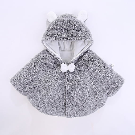Likimi Toddler Kids Girls Jacket Short Sleeve Solid Color Hooded Padded Cape Fashion Thermal Soft Fall Winter Outwear Size 3-5 Years Grey