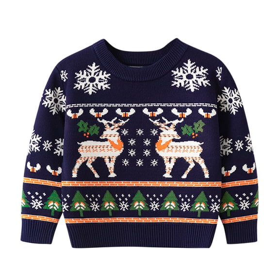 Likimi Toddler Kids Girls Knit Sweater Christmas Print Long Sleeve Crewneck Pullover Tops Comfortable Thermal Soft Fall Winter Clothes Size 2-3 Years Navy