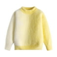 thumbnail image 1 of Likimi Toddler Kids Girls Knit Sweater Solid Color Long Sleeve Crewneck Pullover Tops Casual Comfortable Relaxed Fall Winter Clothes Size 4-5 Years Yellow, 1 of 3