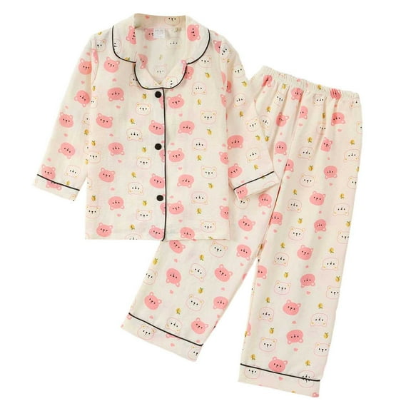 Likimi Toddler Kids Girls Outfit Set Long Sleeve Print Lapel T Shirt Pants 2Pcs Loose Relaxed Soft Spring Fall Clothing Set Size 2-3 Years Pink