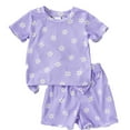 thumbnail image 1 of Likimi Toddler Kids Girls Outfits Set Casual Short Sleeve Crew Neck Flowers Print T Shirt Short Two Piece Set Purple Size 18-24 Months, 1 of 5