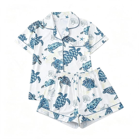 Likimi Toddler Kids Girls Pajamas Set Short Sleeve Cartoon Print Lapel Button Down Pjs Tops With Shorts Soft Homewear Set Size 3-4 Years