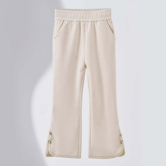 Likimi Toddler Kids Girls Pants Solid Color Elastic Waist Wide Leg Trousers Fashion Casual Loose Fall Winter Bottoms Size 3-4 Years Beige