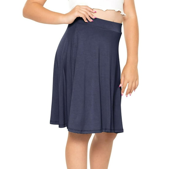 Likimi Toddler Kids Girls School Skirt Solid Color Elastic Waist A Line Half Skirt With Shorts Two Layer Short Fashion Casual Comfortable Spring Fall Clothes Size 6-7 Years Navy