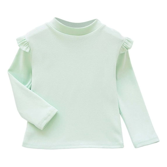 Likimi Toddler Kids Girls Shirts Long Sleeve Solid Color Half Neck T-Shirt Casual Loose Relaxed Fall Winter Base Layer Tops Size 6-7 Years Mint Green
