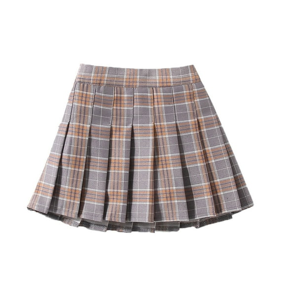 Likimi Toddler Kids Girls Skirt Plaid Print Elastic Waist A Line Pleated Skirt Fashion Casual Soft Spring Fall Tutu Skirt Size 12-24 Months Grey
