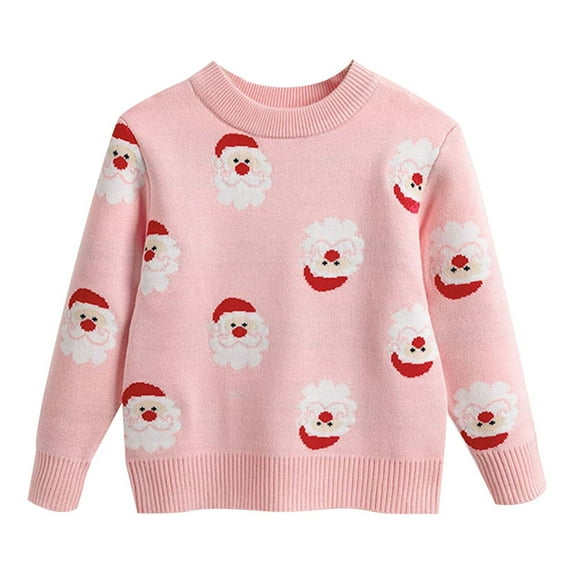 Likimi Toddler Kids Girls Sweater Christmas Print Long Sleeve Crewneck Pullover Tops Casual Comfortable Relaxed Fall Winter Clothes Size 4-5 Years Pink