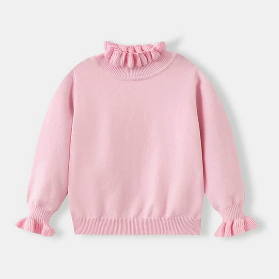 Likimi Toddler Kids Girls Sweater Long Sleeve Solid Color Crewneck Pullover Base Layer Tops Thermal Comfortable Relaxed Fall Winter Clothes Size 3-4 Years Pink